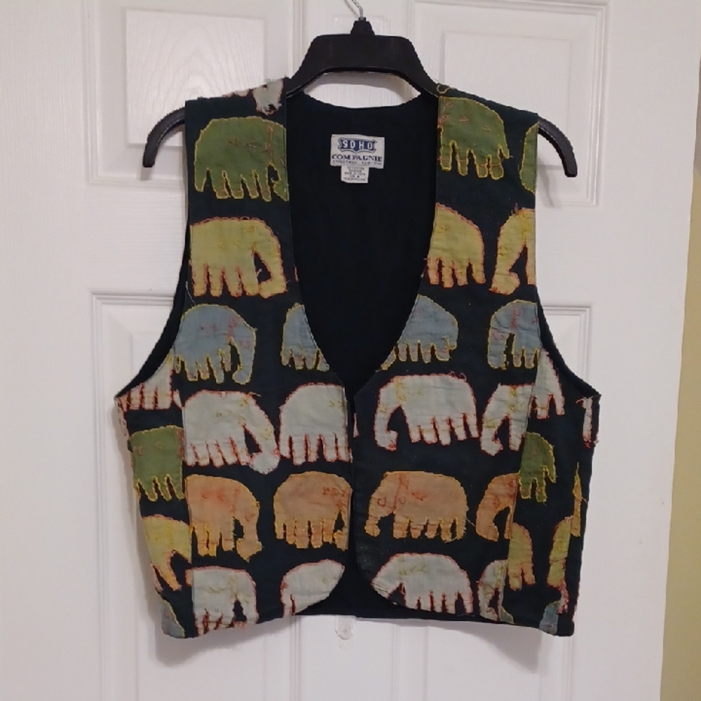SOHO Compagnie, Sz M Vintage 1980, Cotton,Elephant Embroidered Vest